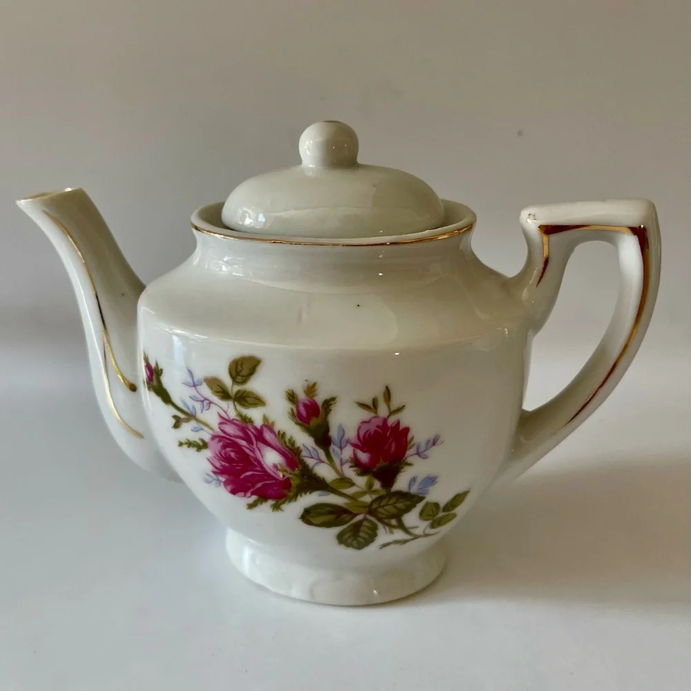 Moss Rose Porcelain Floral Teapot with Pink Roses